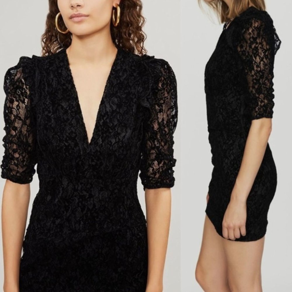 MAJE Rimael Velvet Lace V-neck dress Black size (1) Fr/S US
